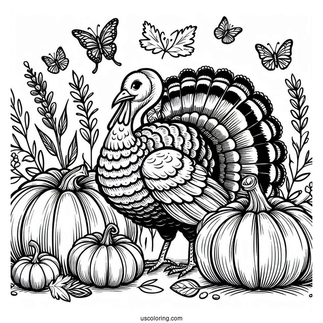 Happy Thanksgiving Turkey With Pumpkin Coloring Page