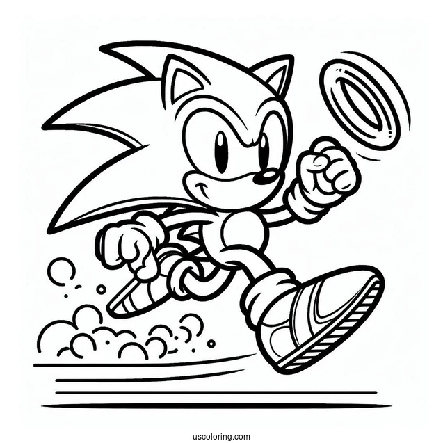 Sonic Jumping Through Ring Coloring Sheet