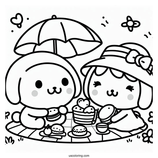 Pompompurin Picnic Date With Macaroon Coloring Sheet