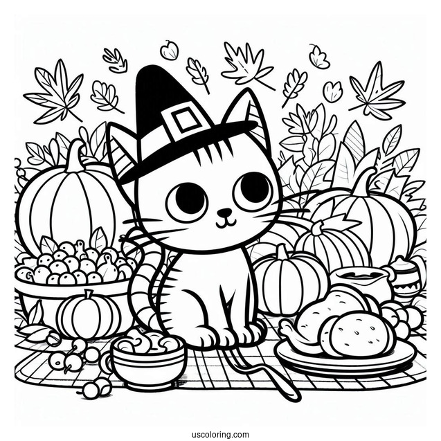 Thanksgiving Themed Pete The Cat Coloring Page