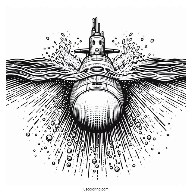 Top Of A Submarine Coloring Page Breaking The Surface Of The Water