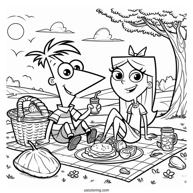 Phineas And Ferb Coloring Page And Candace On A Picnic For Kids