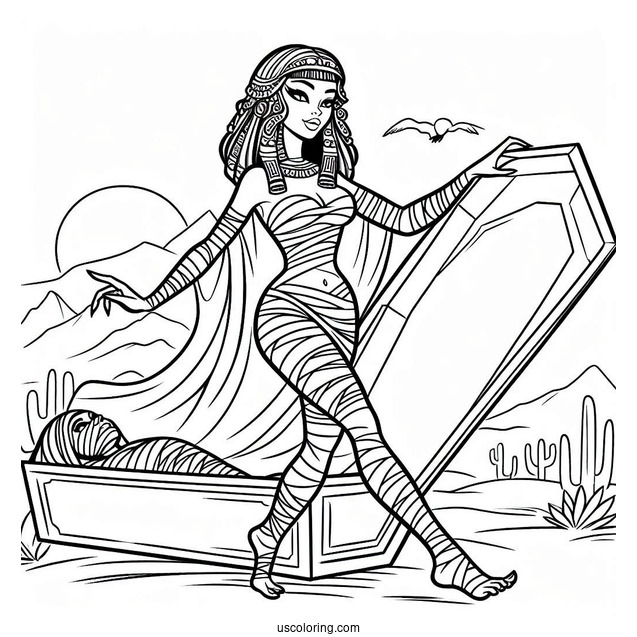 Female Mummy Coloring Page Walking Out Of Coffin