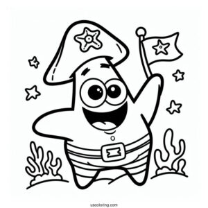 Easy Outline Of Pirate Patrick Star Coloring Page For Kids