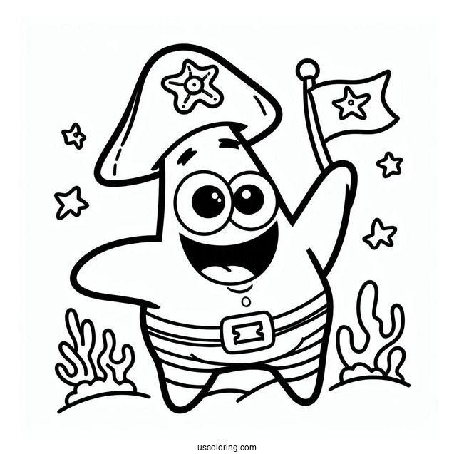 Easy Outline Of Pirate Patrick Star Coloring Page For Kids