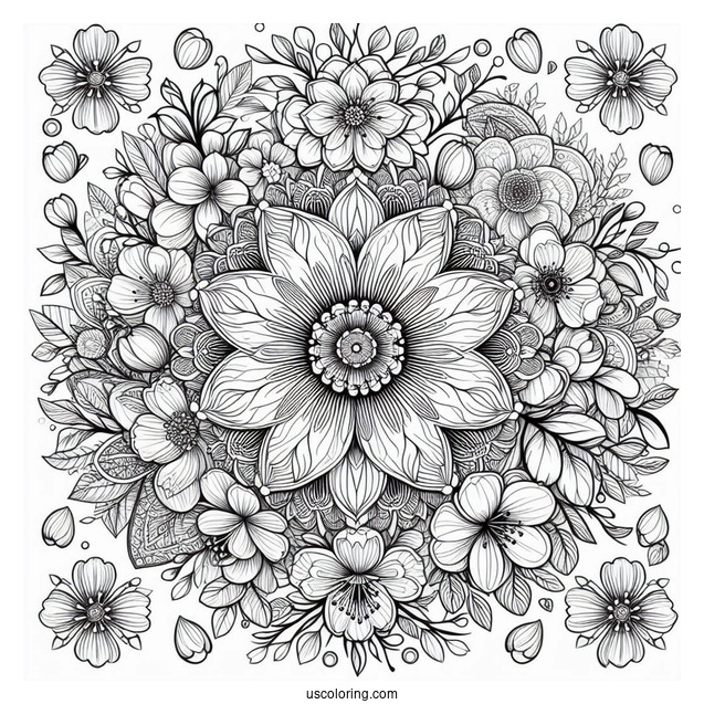Mandala Circle Full Of Blossoming Spring Flowers