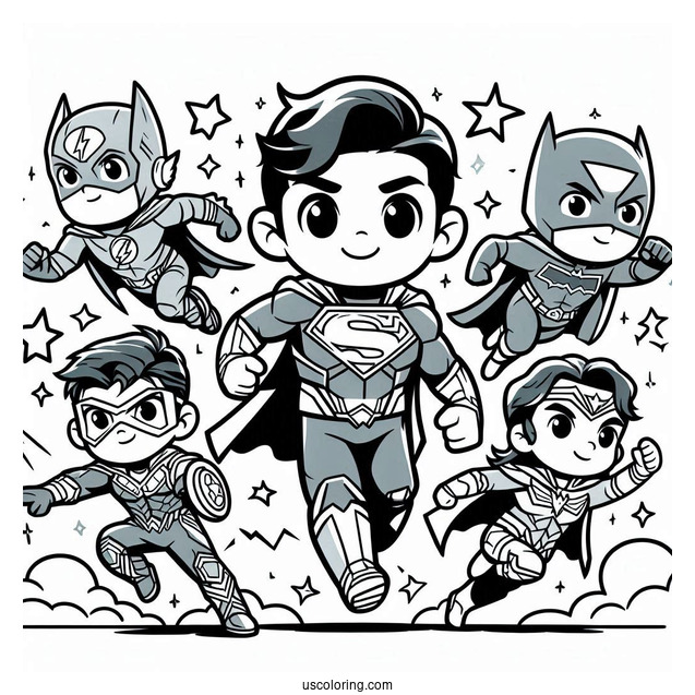 Cute Justice League Coloring Page Cartoon For Preschoolers