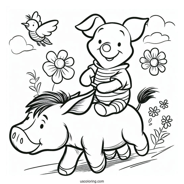Piglet Coloring Page And Winnie The Pooh Riding On Eeyore
