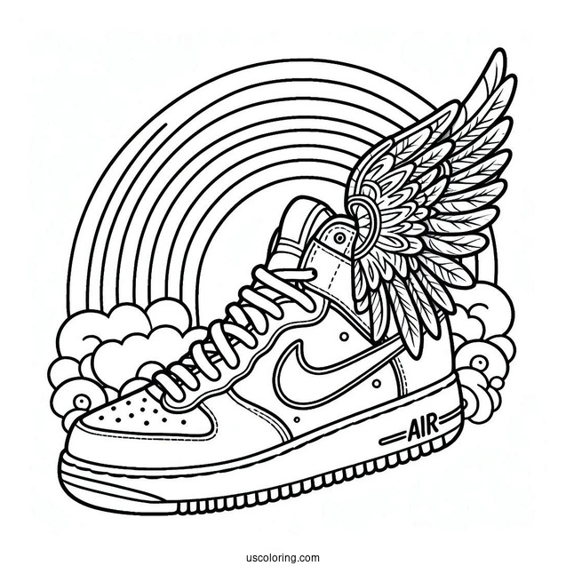 Nike Coloring Page Of Air Shoes With Hippie Wings And Rainbow