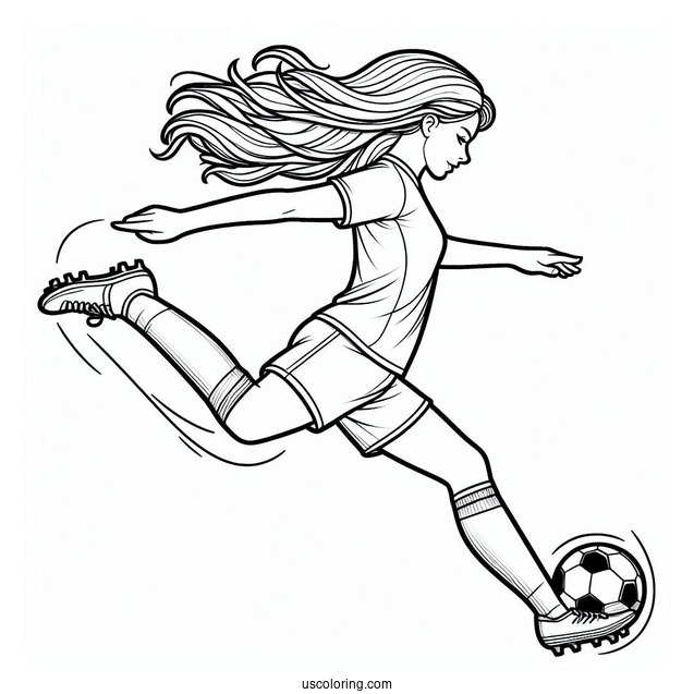 Soccer Player Kicking For Goal To Color