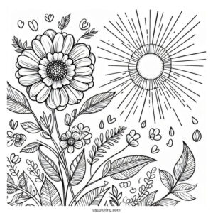 Sunshine Mood Flower Summer Coloring Page For Preschoolers