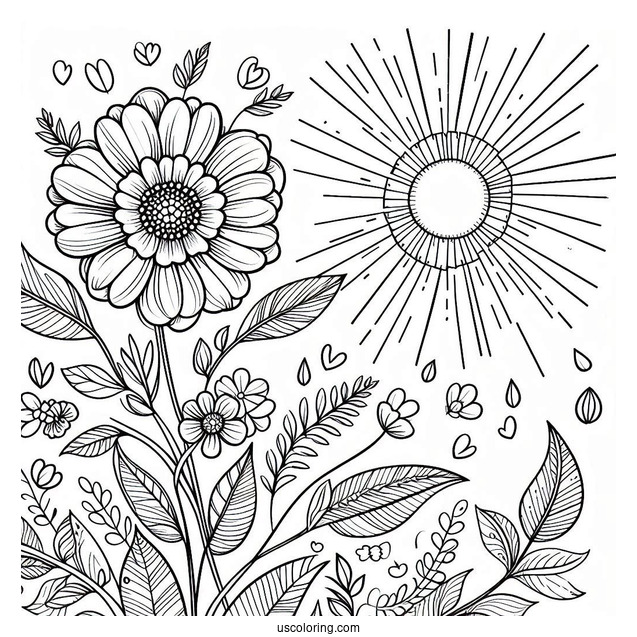 Sunshine Mood Flower Summer Coloring Page For Preschoolers
