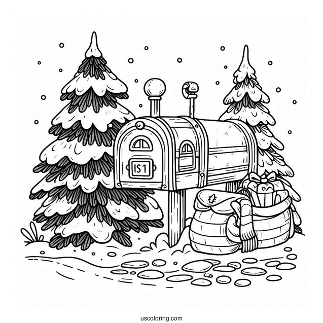 North Pole Coloring Page Express Mailbox