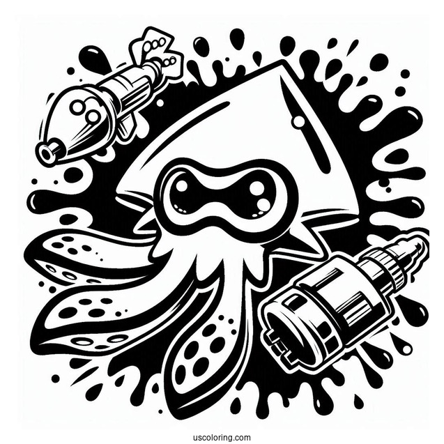 Splatoon Coloring Page Of Squid And Ink Splatter Poster