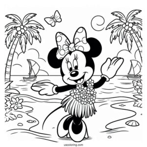 Beach Coloring Page Of Minnie Mouse Dancing The Hula