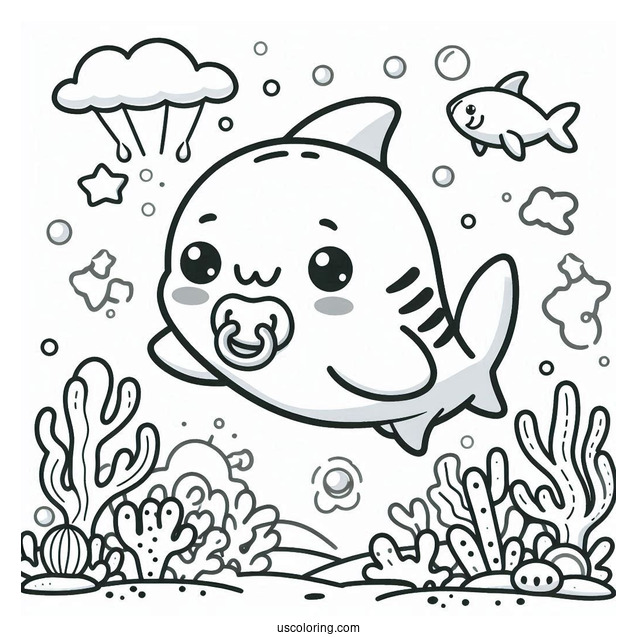 Cute Shark Coloring Page With Pacifier