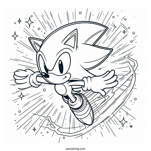 Super Sonic Coloring Page In Mid Air Surrounded By Electricity