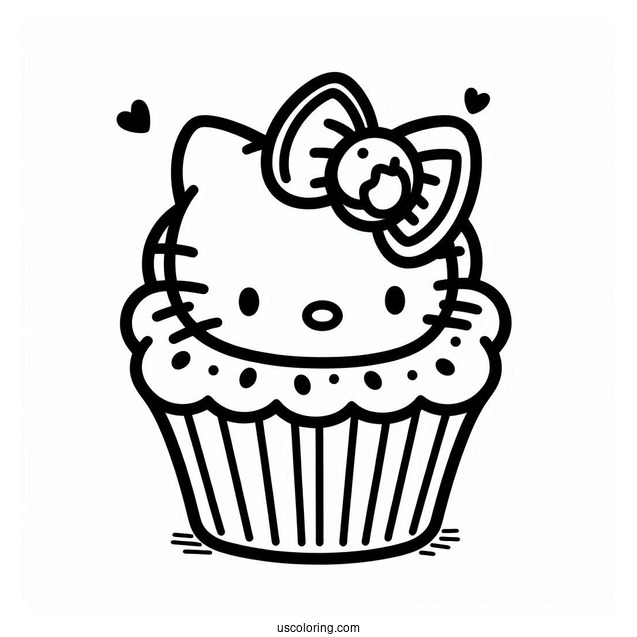 Adorable Hello Kitty Cupcake Coloring Page