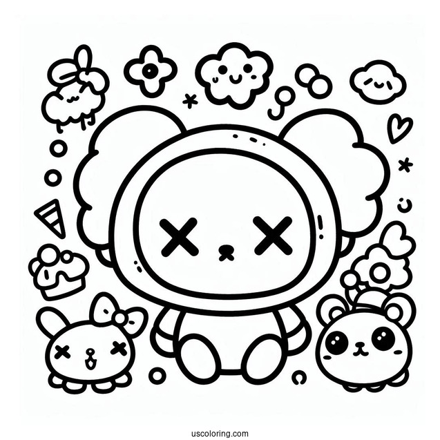 Kawaii Chibi KAWS Coloring Page Companion For Preschoolers