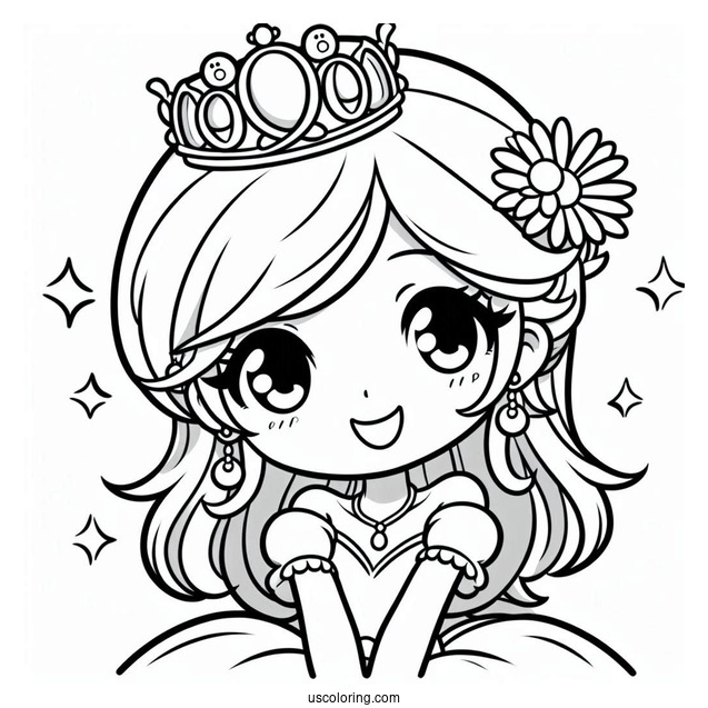 Smiling Princess Daisy Coloring Page In Crown And Gown