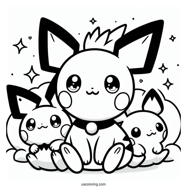Kawaii Pichu And Pikachu On Top Of Raichu Coloring Page For Kids