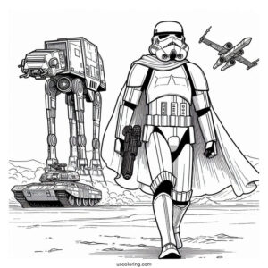 Stormtrooper Coloring Page Marching In Front Of AT-AT