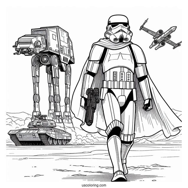 Stormtrooper Coloring Page Marching In Front Of AT-AT