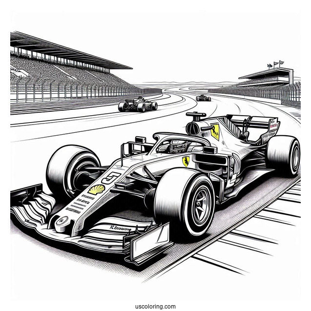 Ferrari F1 Coloring Page SF 23 On Race Track