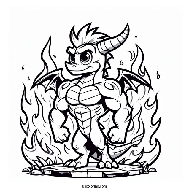 Muscular Sypro Coloring Page Standing In Front Of Flames
