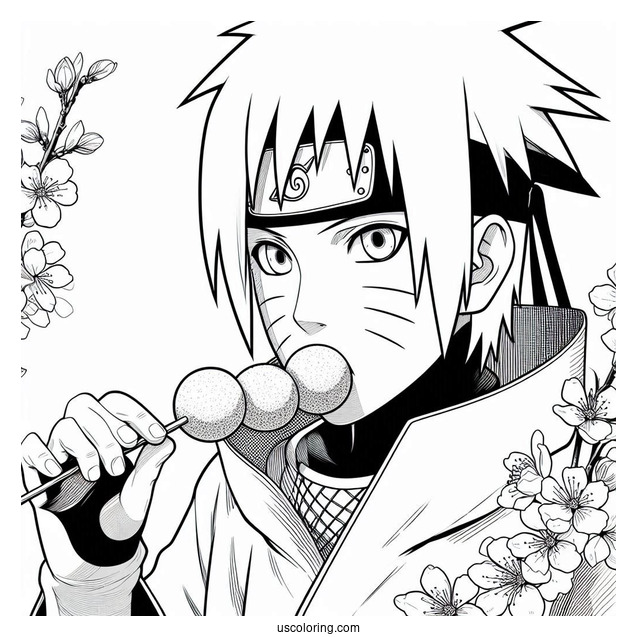 Uchiha Sasuke Coloring Page With Sakura Eating Tricolor Dango