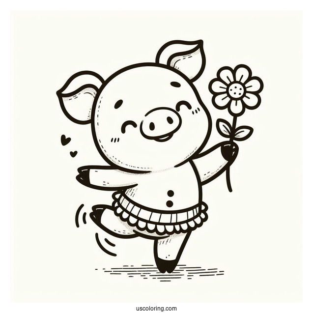 Piglet Coloring Page Dancing While Holding A Flower For Kids