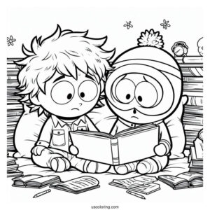 South Park Coloring Page Of Kyle Broflovski And Kenny McCormick Reading Together