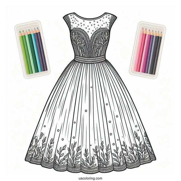 Full Length Dress Coloring Page With Sheer Beaded Bodice