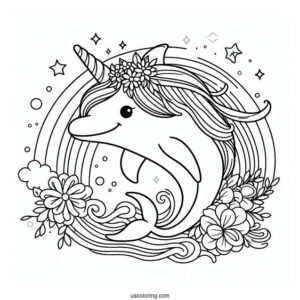 Unicorn Dolphin Coloring Page For Kids