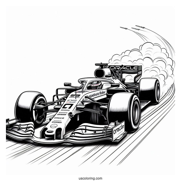 F1 Coloring Page Of Realistic Oracle Red Bull Racers With Contrails In The Air