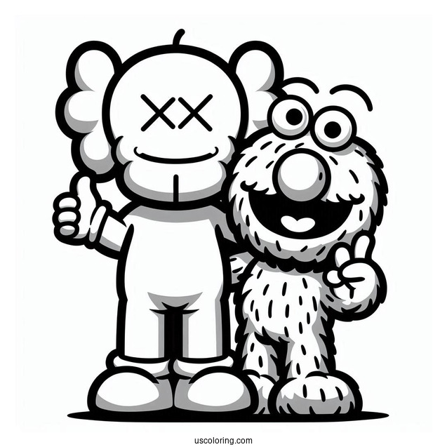 KAWS Coloring Page Elmo With Real Elmo