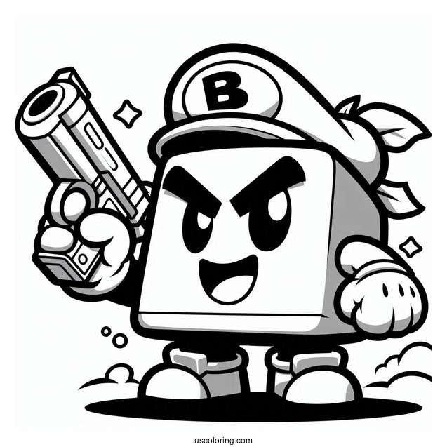 Brawl Stars Coloring Page Of Angry 8 Bit Holding Up Gun