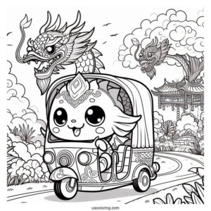 Raya And The Last Dragon Coloring Page Of Cute Baby Tuk Tuk For Preschoolers