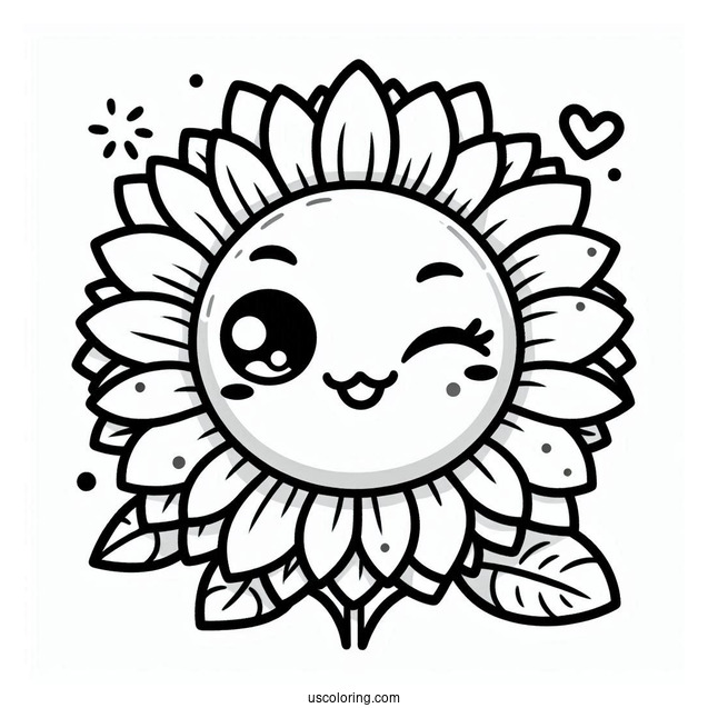 Cute Winking Sunflower Coloring In
