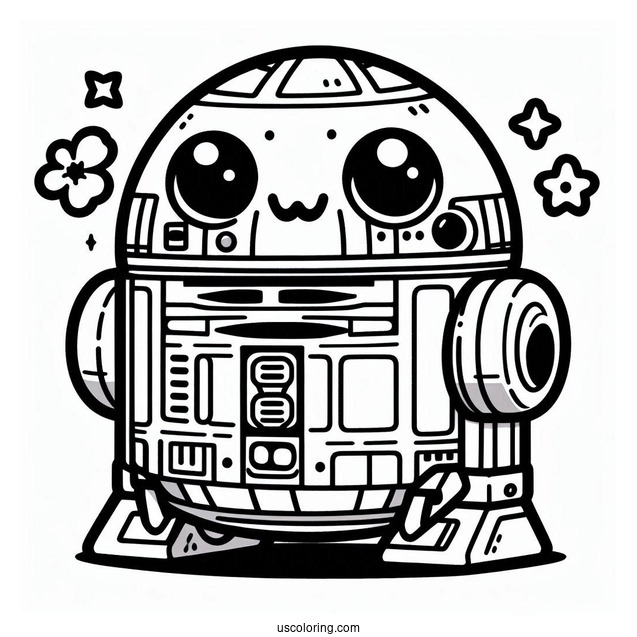 Kawaii R2 D2 Coloring Page For Kids