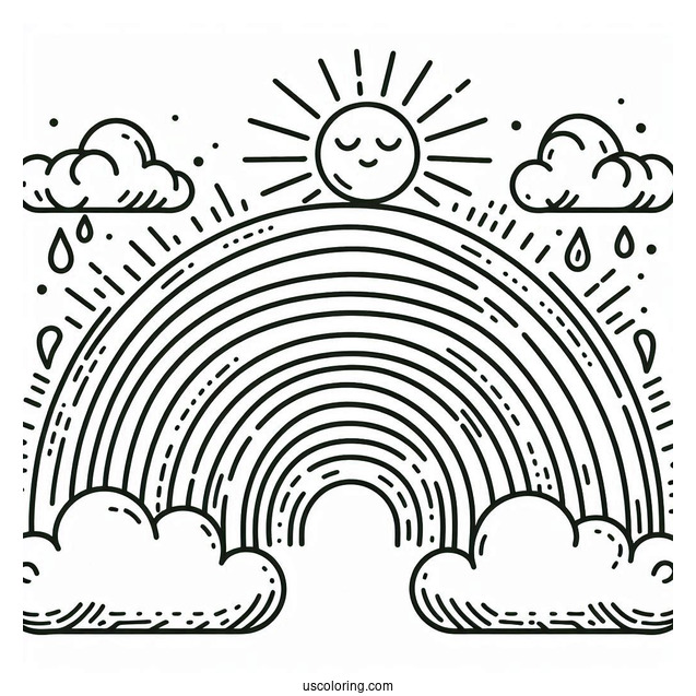 Full Page Rainbow With Sun And Cloud To Color