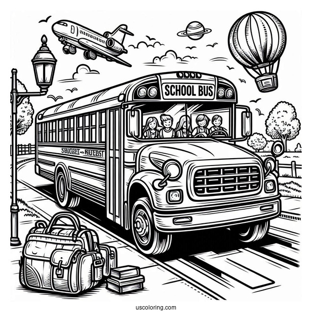 School Bus Dropping Students Off At School