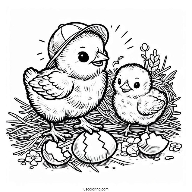 Hatched Chick On Farm To Color