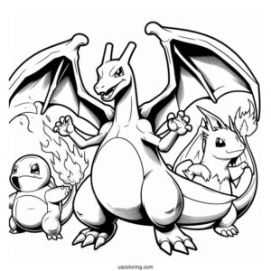 Charizard With Blastoise And Pikachu Coloring Sheet