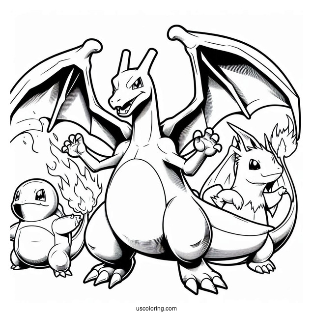 Charizard With Blastoise And Pikachu Coloring Sheet