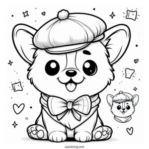 Cute Coloring Page Corgi Puppy Wearing A Cap