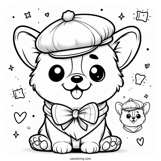 Cute Coloring Page Corgi Puppy Wearing A Cap