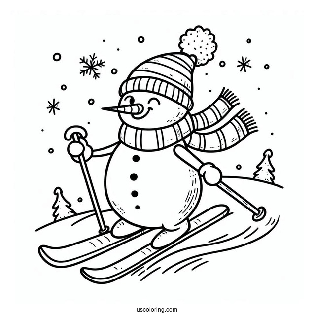 Adorable Snowman Skiing With Long Carrot Nose