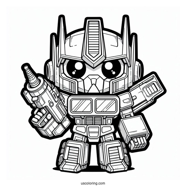 Kawaii Chibi Optimus Prime Coloring Page Holding Ion Blaster For Preschoolers