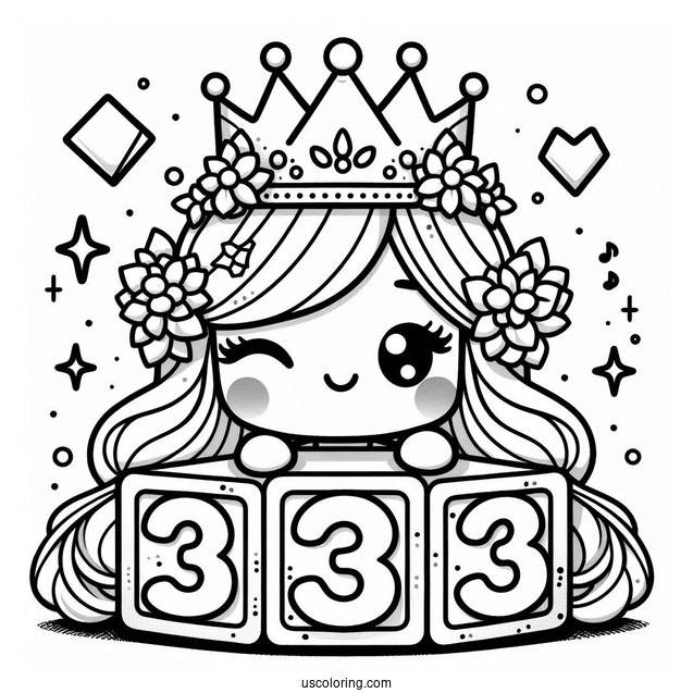 Numberblocks Coloring Page 3 Wearing Crown